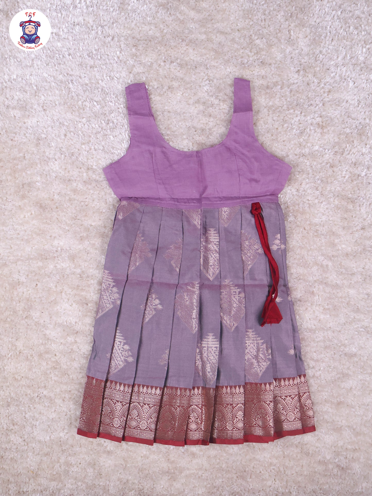 Maroon & Grey - Girls Readymade Pavadai Sattai With Half Saree