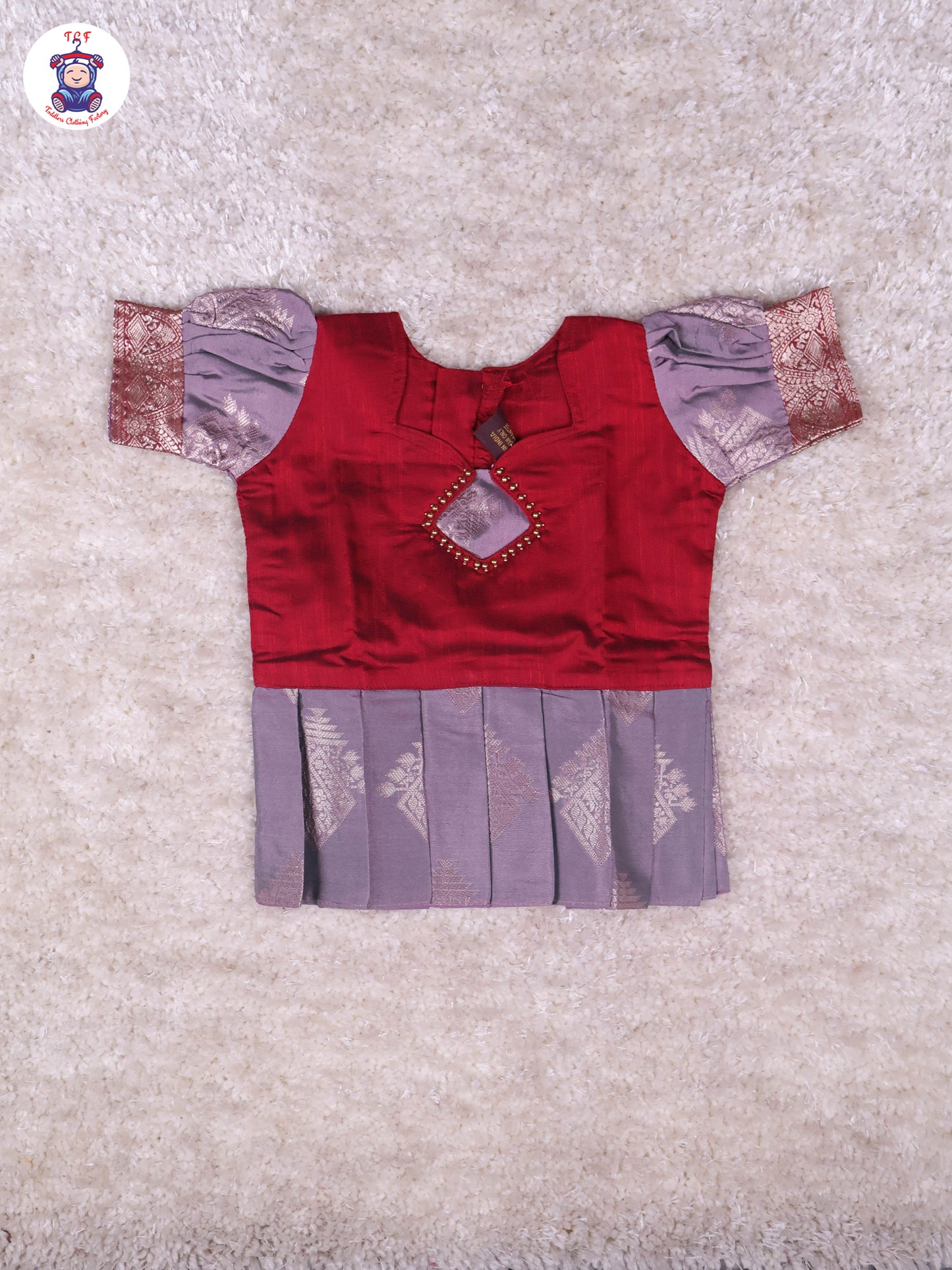 Maroon & Grey - Girls Readymade Pavadai Sattai With Half Saree
