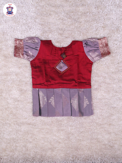 Maroon & Grey - Girls Readymade Pavadai Sattai With Half Saree