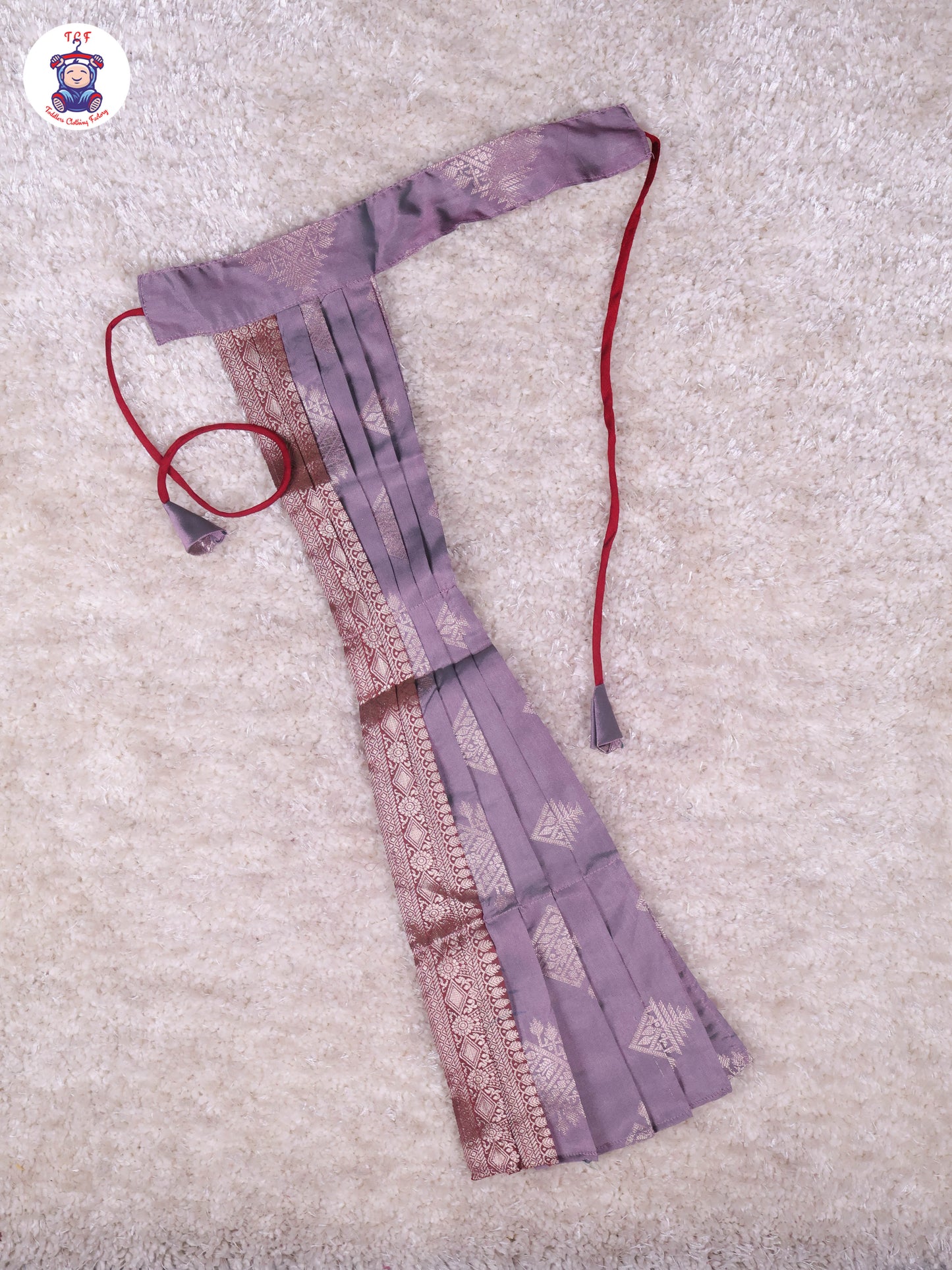 Maroon & Grey - Girls Readymade Pavadai Sattai With Half Saree