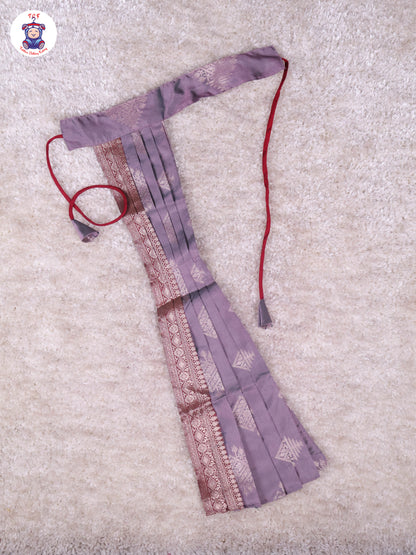 Maroon & Grey - Girls Readymade Pavadai Sattai With Half Saree