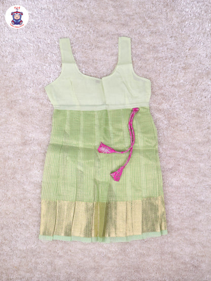 Pink & Pastel Green - Girls Readymade Pavadai Sattai With Half Saree