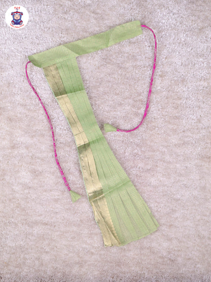 Pink & Pastel Green - Girls Readymade Pavadai Sattai With Half Saree