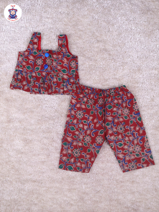 Maroon & Blue - Floral Printed Kalamkari Co-ords Sets