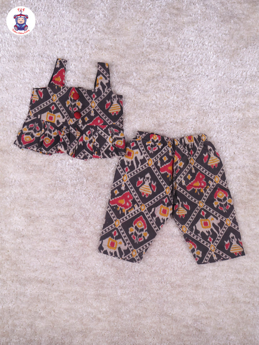 Black & Maroon - Floral Printed Kalamkari Co-ords Sets