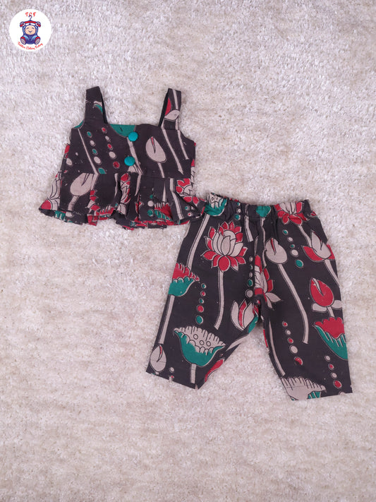Light Brown & Green - Floral Printed Kalamkari Co-ords Sets