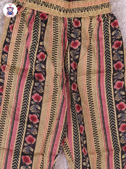 Black - Floral Printed Anarkali Kurti With Pants