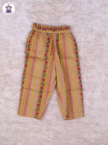 Mustard - Floral Printed Anarkali Kurti With Pants