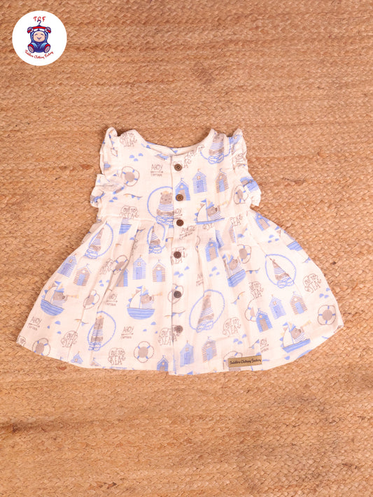 Blue Bear - Girls Readymade Muslin Frocks
