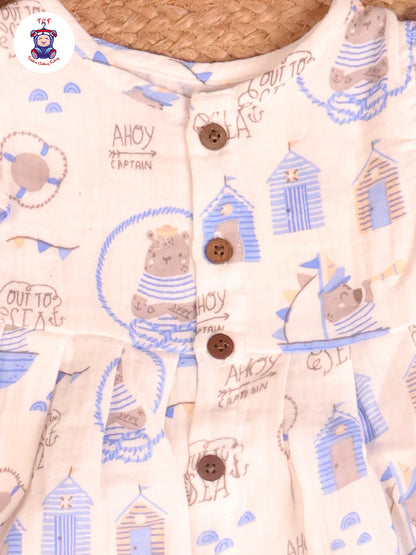 Blue Bear - Girls Readymade Muslin Frocks