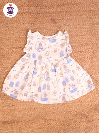 Blue Bear - Girls Readymade Muslin Frocks