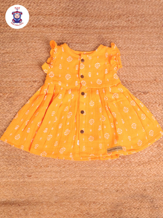 Mango Yellow Floral - Girls Readymade Muslin Frocks