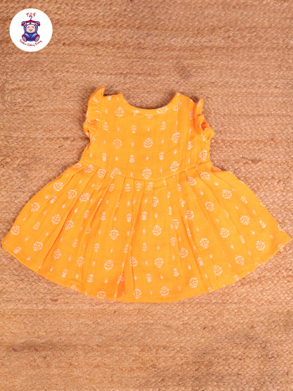 Mango Yellow Floral - Girls Readymade Muslin Frocks
