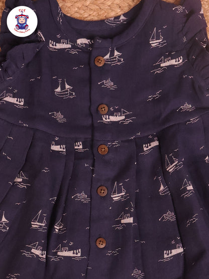 Navy Blue - Girls Readymade Muslin Frocks