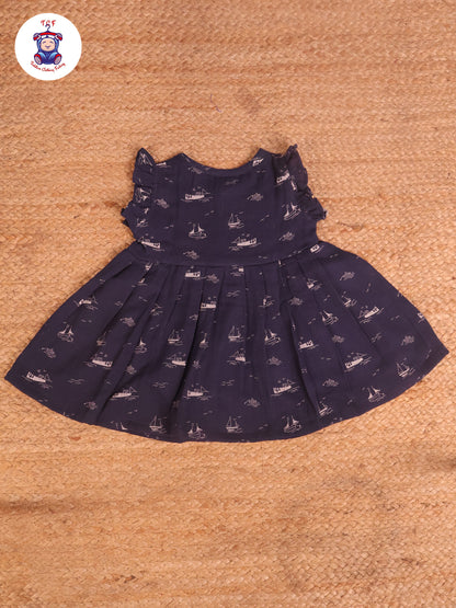 Navy Blue - Girls Readymade Muslin Frocks