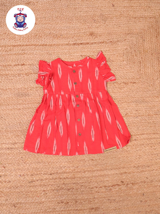 Red - Girls Readymade Ikat Frocks