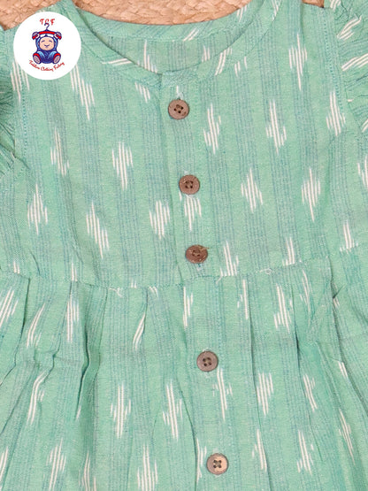 Teal Green - Girls Readymade Ikat Frocks