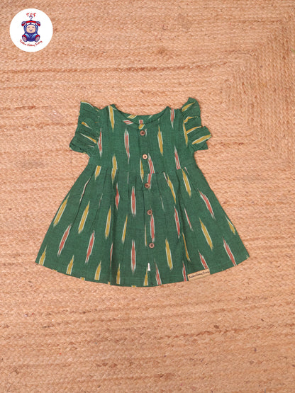 Dark Green - Girls Readymade Ikat Frocks