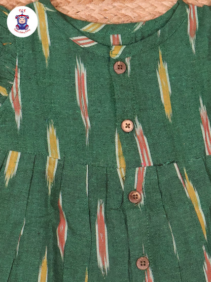 Dark Green - Girls Readymade Ikat Frocks
