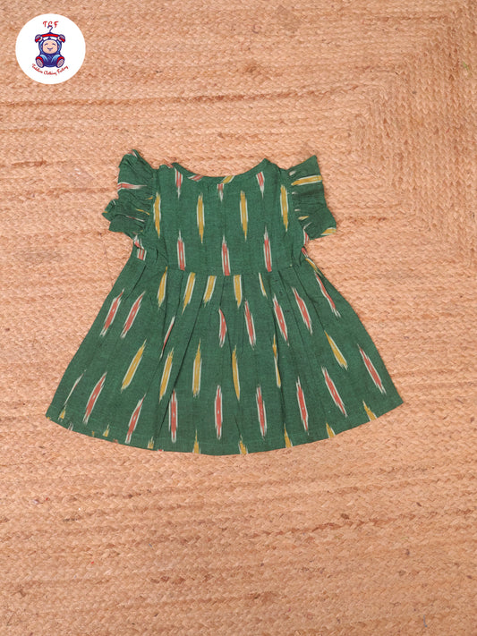 Dark Green - Girls Readymade Ikat Frocks