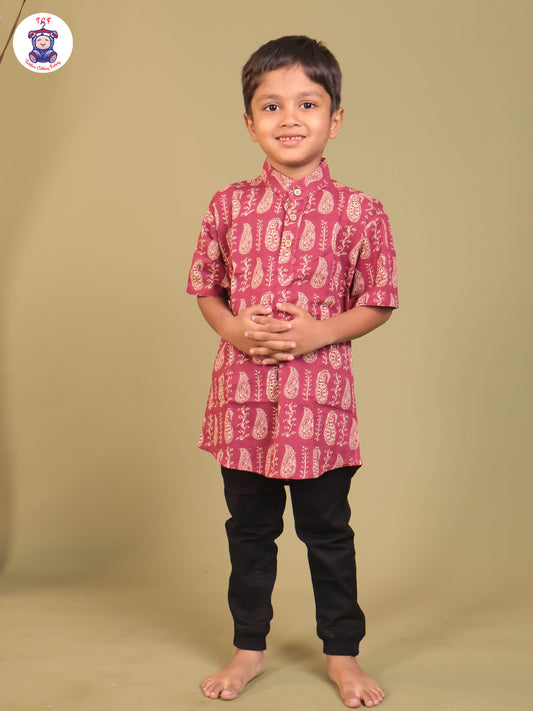 Pink - Boys Printed Short Kurta