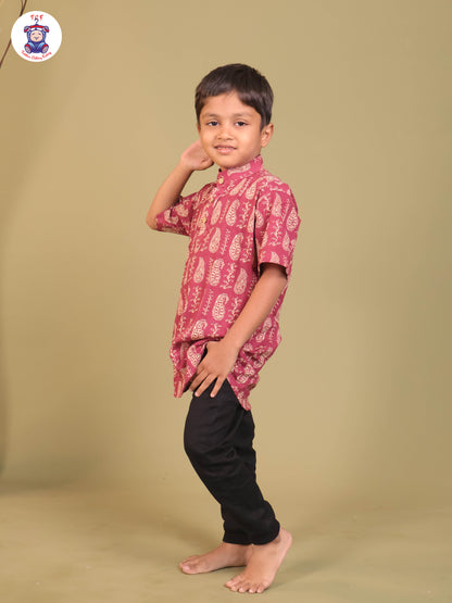Pink - Boys Printed Short Kurta