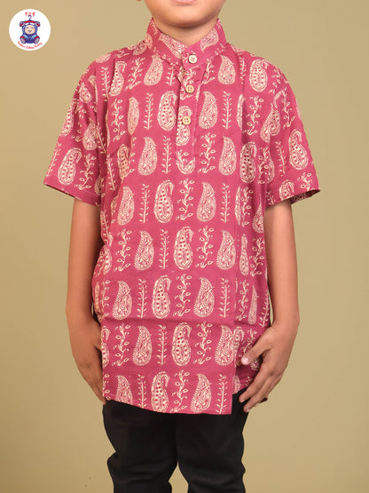 Pink - Boys Printed Short Kurta