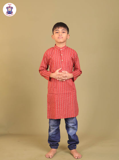 Maroon - Boys Printed Long Kurta