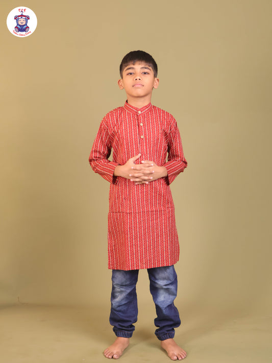 Maroon - Boys Printed Long Kurta