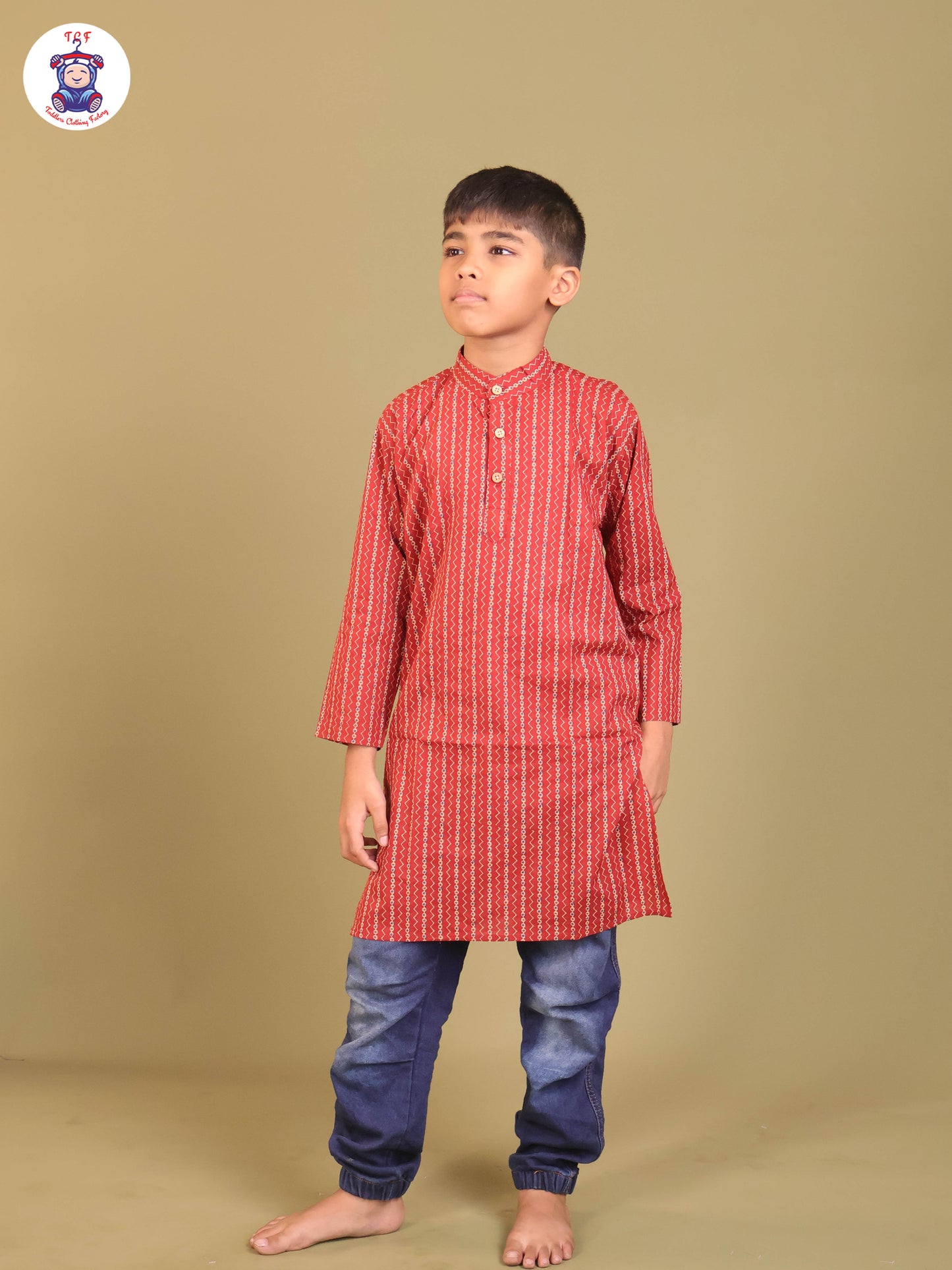 Maroon - Boys Printed Long Kurta