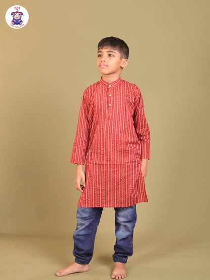 Maroon - Boys Printed Long Kurta