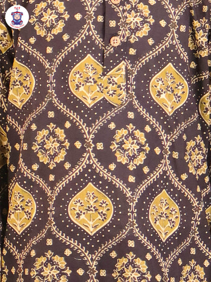Black & Green - Boys Printed Long Kurta