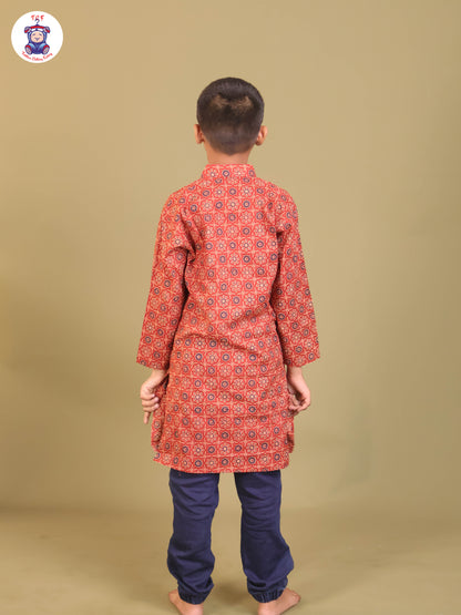 Brown  - Boys Printed Long Kurta