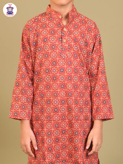 Brown  - Boys Printed Long Kurta