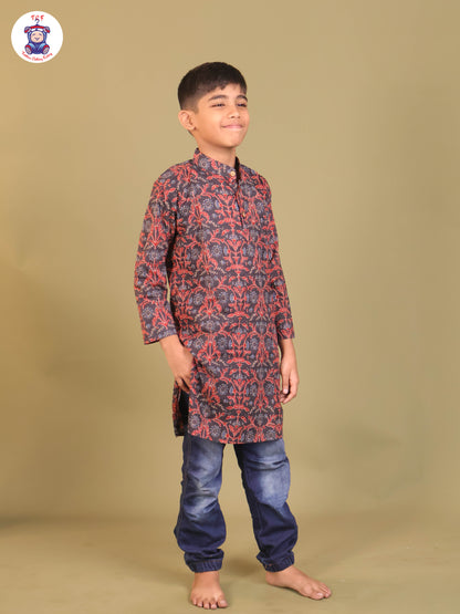 Brown  - Boys Printed Long Kurta