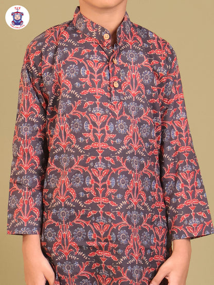 Brown  - Boys Printed Long Kurta