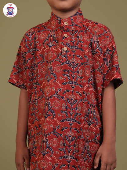 Brown - Boys Printed Short Kurta