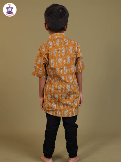 Mustard - Boys Printed Short Kurta