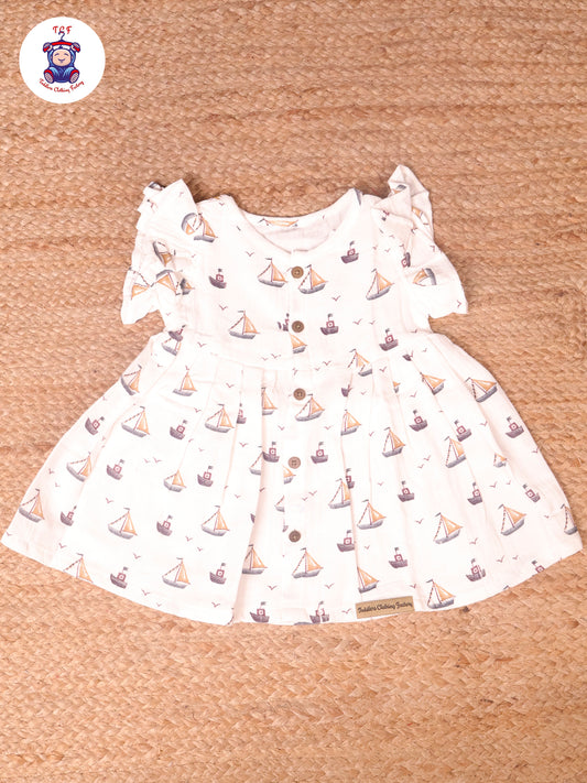 White Boat - Girls Muslin Frocks