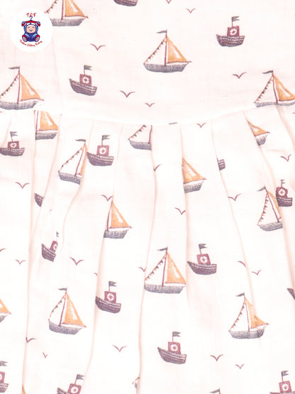 White Boat - Girls Muslin Frocks