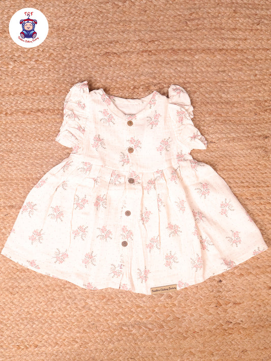 White Tulip Floral - Girls Muslin Frocks