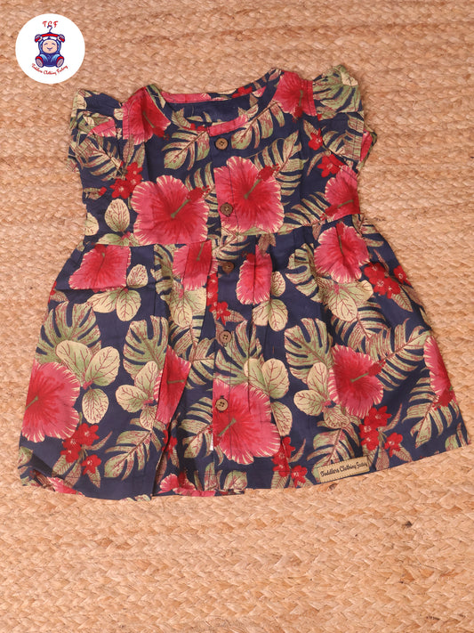 Navy Blue Floral - Girls Jaipur Frocks