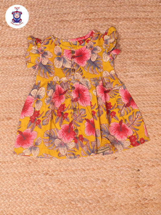 Mustard With Floral - Girls Jaipur Frocks