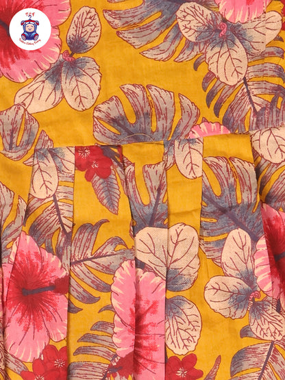 Mustard With Floral - Girls Jaipur Frocks