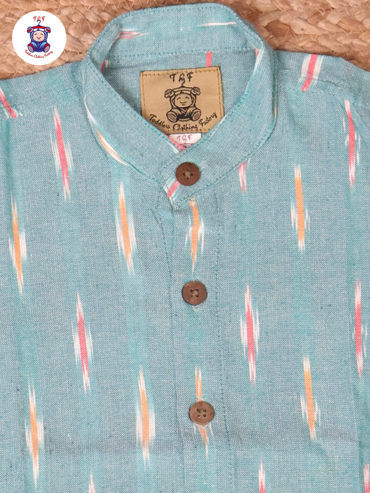 Turquoise Blue -  Boys Readymade Ikat Shirts