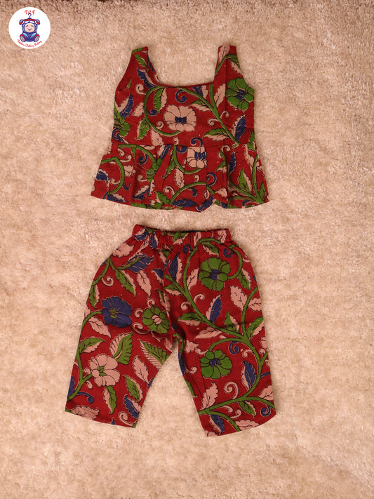 Maroon Floral Printed - Kalamkari Co-ords Sets