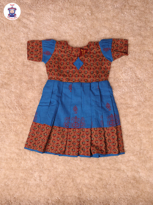 Maroon & Blue  - Girls Readymade Long Frock