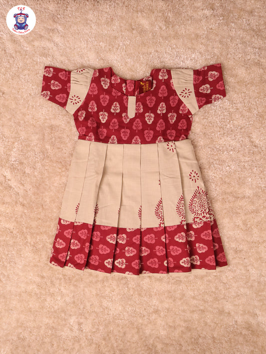 White & Majentha -  Girls Readymade Long Frock