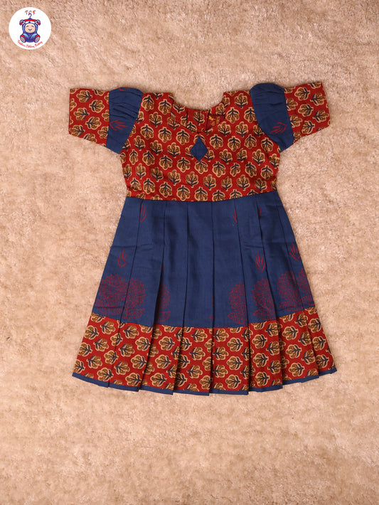 Maroon & Blue -  Girls Readymade Long Frock
