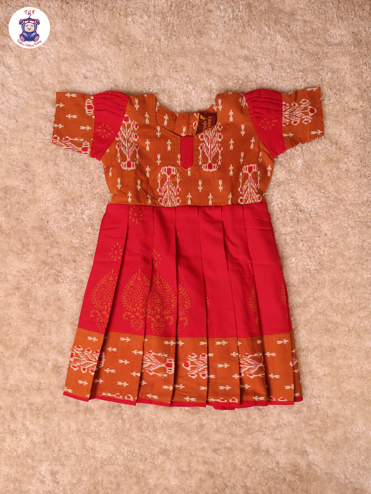 Light Brown & Pink - Girls Readymade Long Frock